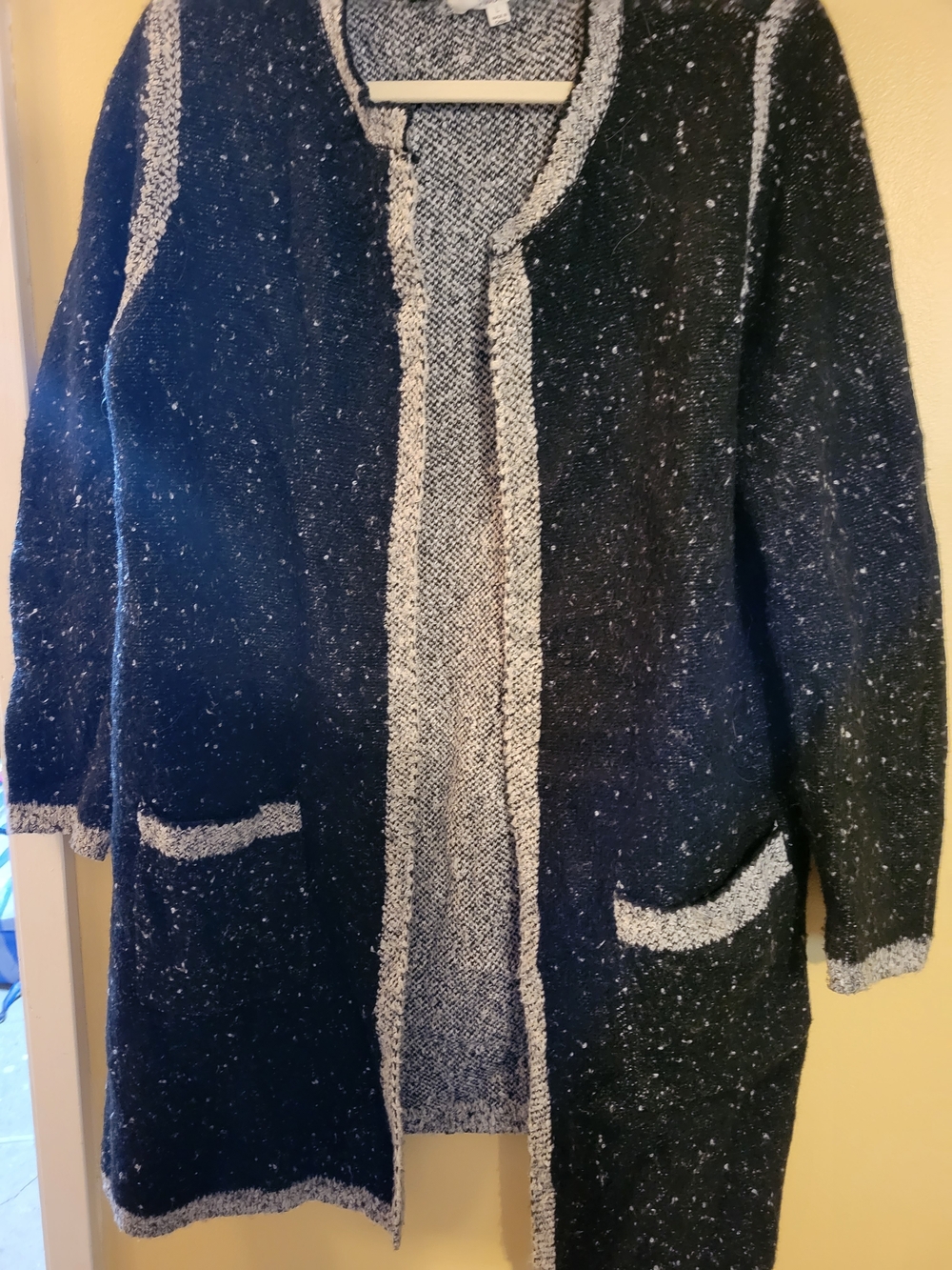 Open-Front Black and Grey Bouclé Coatigan